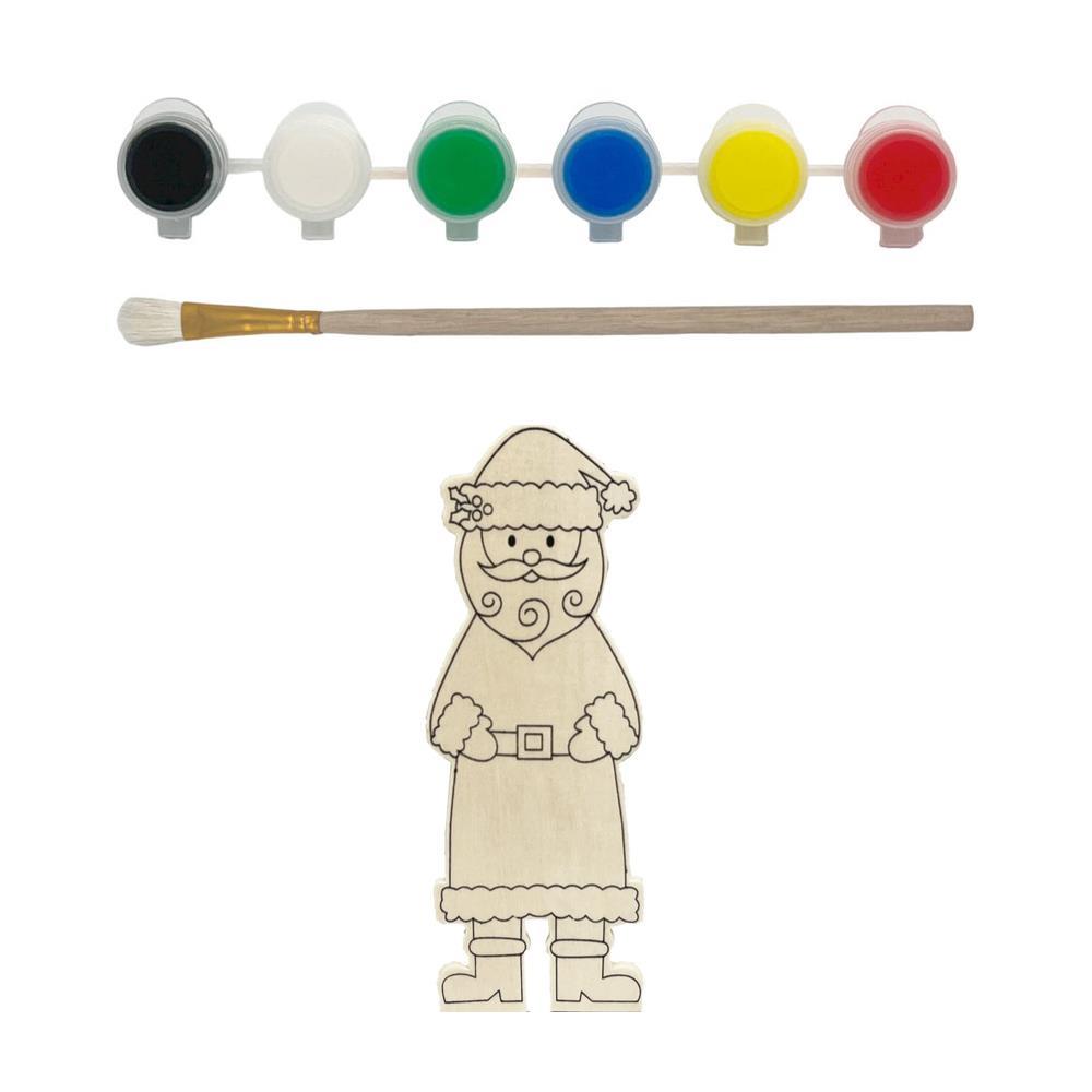 Σετ ζωγραφικής με ξύλινο Άγιο Βασίλη Υ23x8x4εκ. και 6 νερομπογιές με πινέλο