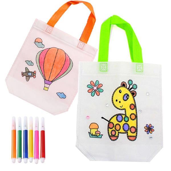 Τσάντα non wooven λευκή για ζωγραφική με 6 μαρκαδόρους Υ25x20x0.3εκ. - Image 2