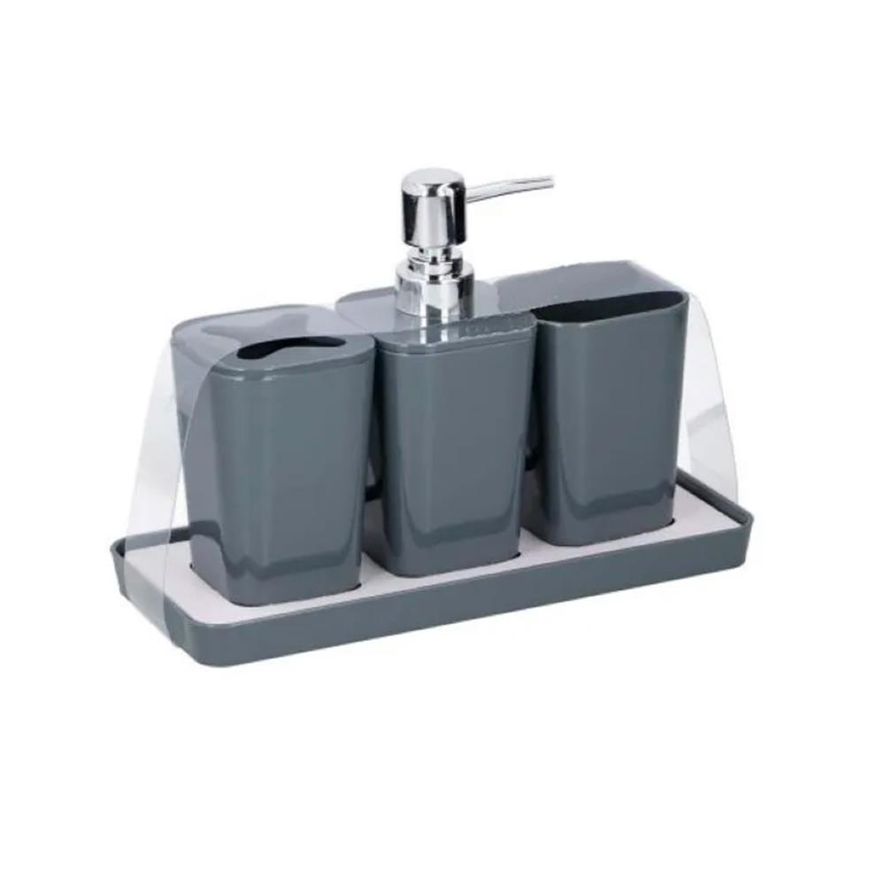 Σετ αξεσουάρ μπάνιου πλαστικό γκρι 4 τεμαχίων - Image 2
