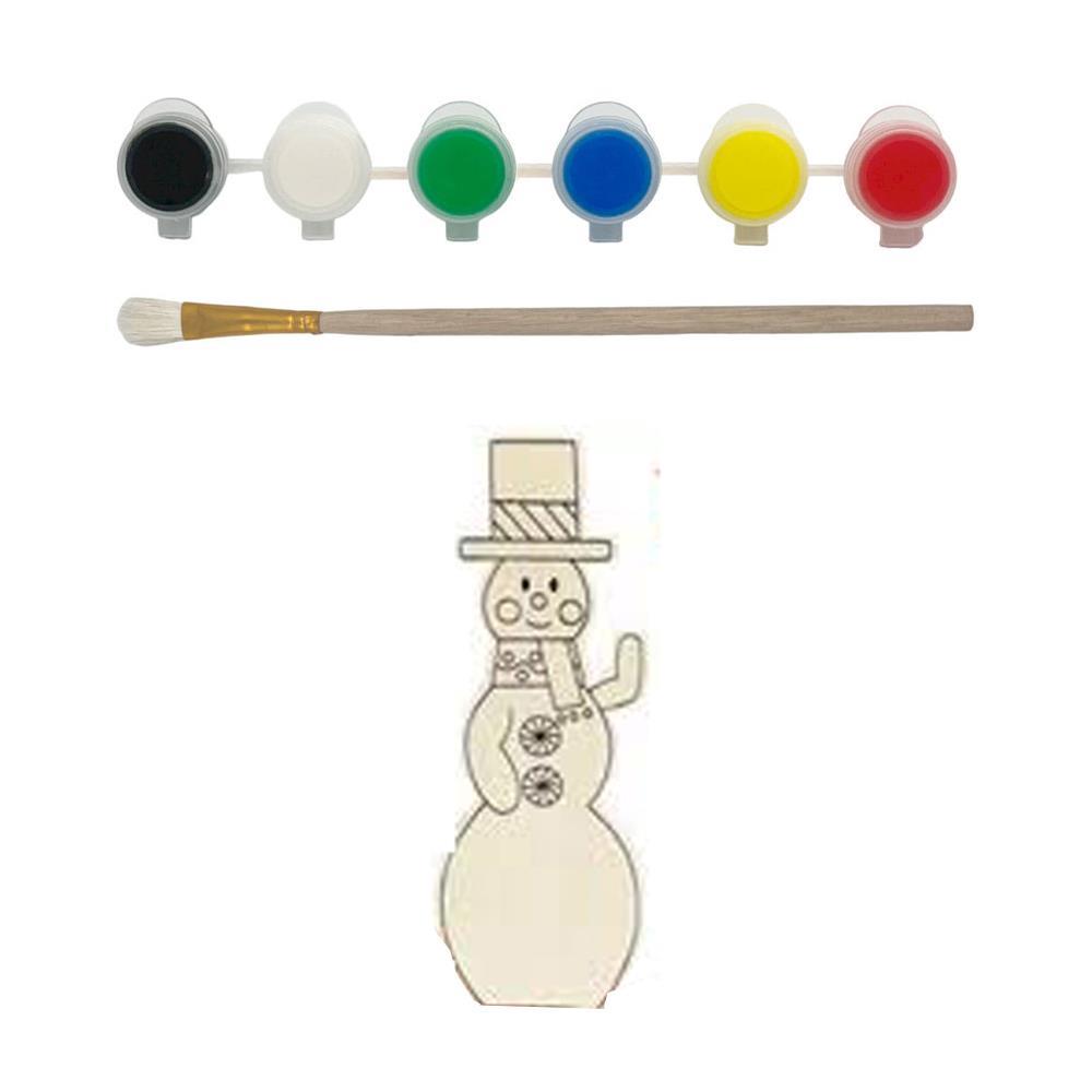 Σετ ζωγραφικής με ξύλινο χιονάνθρωπο Υ23x8x4εκ. και 6 νερομπογιές με πινέλο