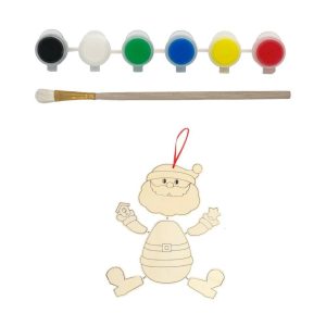 Σετ ζωγραφικής με ξύλινο Άγιο Βασίλη Υ24x22x1,5εκ. και 6 νερομπογιές με πινέλο