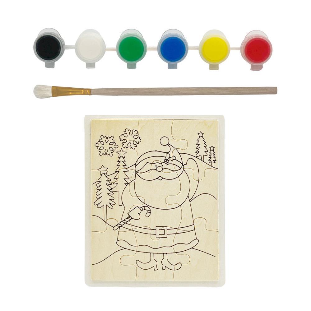 Παζλ ξύλινο - σετ ζωγραφικής Υ15,5x20x5εκ. Άγιος Βασίλης με 6 νερομπογιές και πινέλο