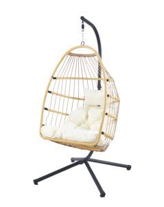 Κρεμαστή κούνια Nextdeco Wanda rattan με λευκά μαξιλάρια Υ110x85x62εκ.