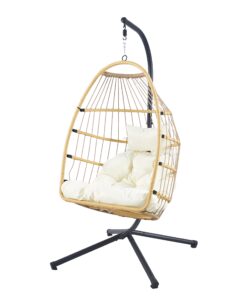 Κρεμαστή κούνια Nextdeco Wanda rattan με λευκά μαξιλάρια Υ110x85x62εκ.