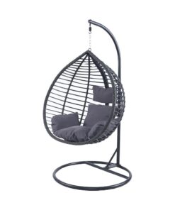Κρεμαστή Κούνια Nextdeco Nadin rattan με γκρι μαξιλάρια Υ110x118x68εκ.