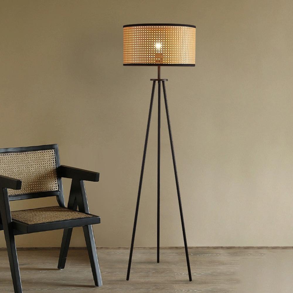 Φωτιστικό δαπέδου rattan με ξύλινη βάση Υ145xØ45εκ. - Image 2