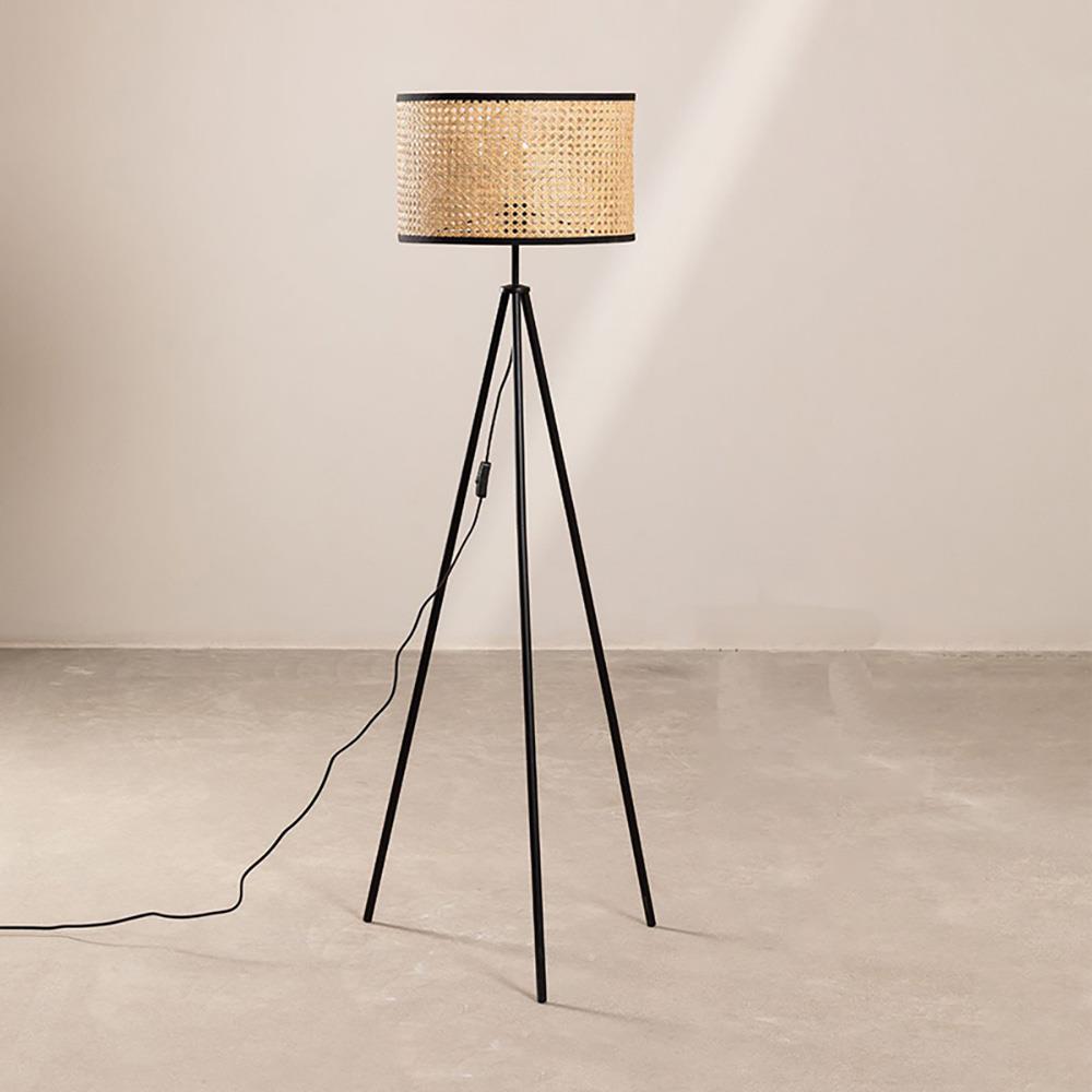 Φωτιστικό δαπέδου rattan με ξύλινη βάση Υ145xØ45εκ. - Image 3