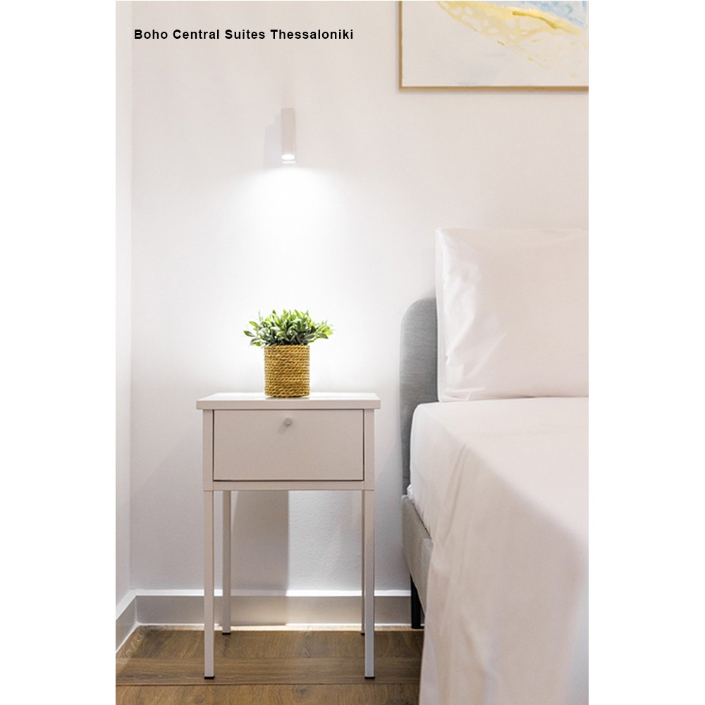 Τραπεζάκι κομοδίνο Nextdeco μεταλλικό με συρτάρι λευκό Υ60x40x40εκ. - Image 7