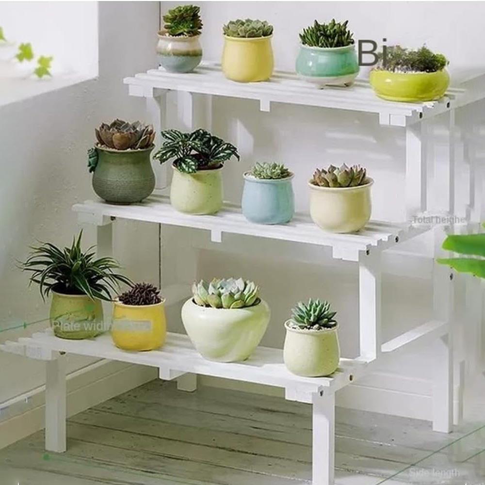 Ανθοστήλη Nextdeco ξύλινη λευκή 3 επιπέδων Υ60x56x60εκ. - Image 2