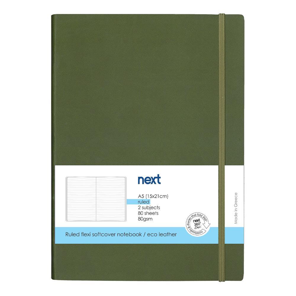 Next Premium πράσινο τετράδιο ριγέ flexi λάστιχο 2 θέματα 80 φύλλα 14x21εκ. Δυνατότητα εκτύπωσης