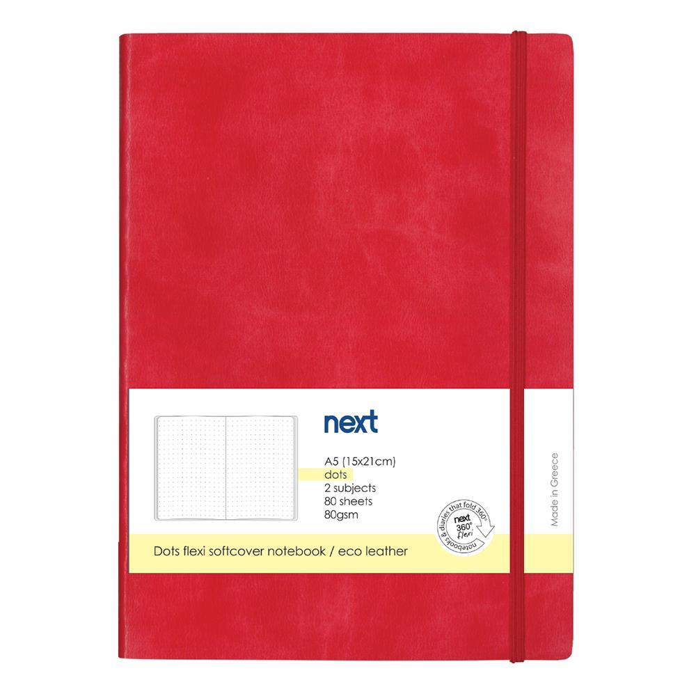 Next Premium κόκκινο τετράδιο Dots flexi λάστιχο 2 θέματα 80 φύλλα 14x21εκ. Δυνατότητα εκτύπωσης