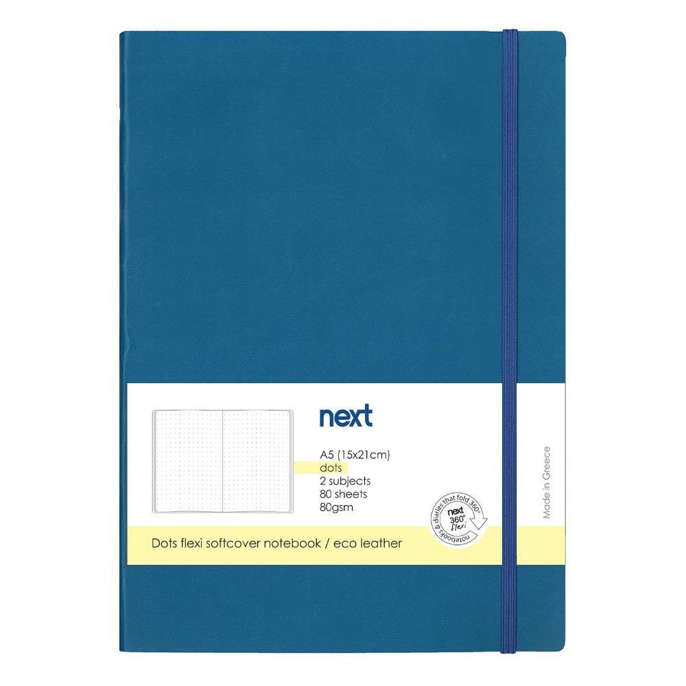 Next Premium μπλε τετράδιο Dots flexi λάστιχο 2 θέματα 80 φύλλα 14x21εκ. Δυνατότητα εκτύπωσης