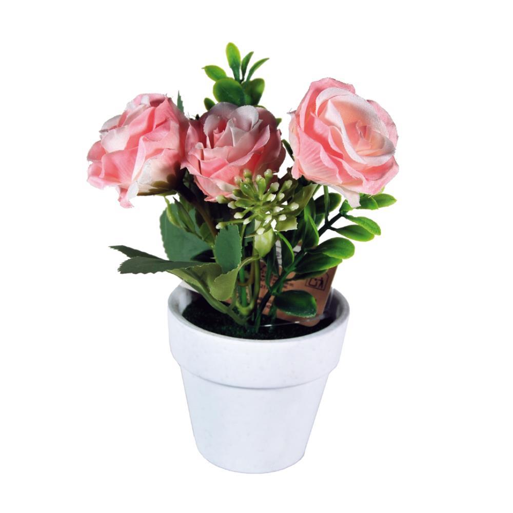 Τριανταφυλλιά ροζ τεχνητή Υ14x7x7εκ. σε λευκή γλάστρα