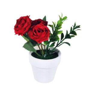Τριανταφυλλιά κόκκινη τεχνητή Υ14x7x7εκ.  σε λευκή γλάστρα