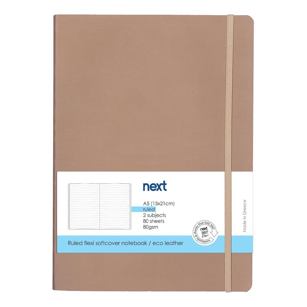 Next Premium μπεζ τετράδιο ριγέ flexi λάστιχο 2 θέματα 80 φύλλα 14x21εκ. Δυνατότητα εκτύπωσης