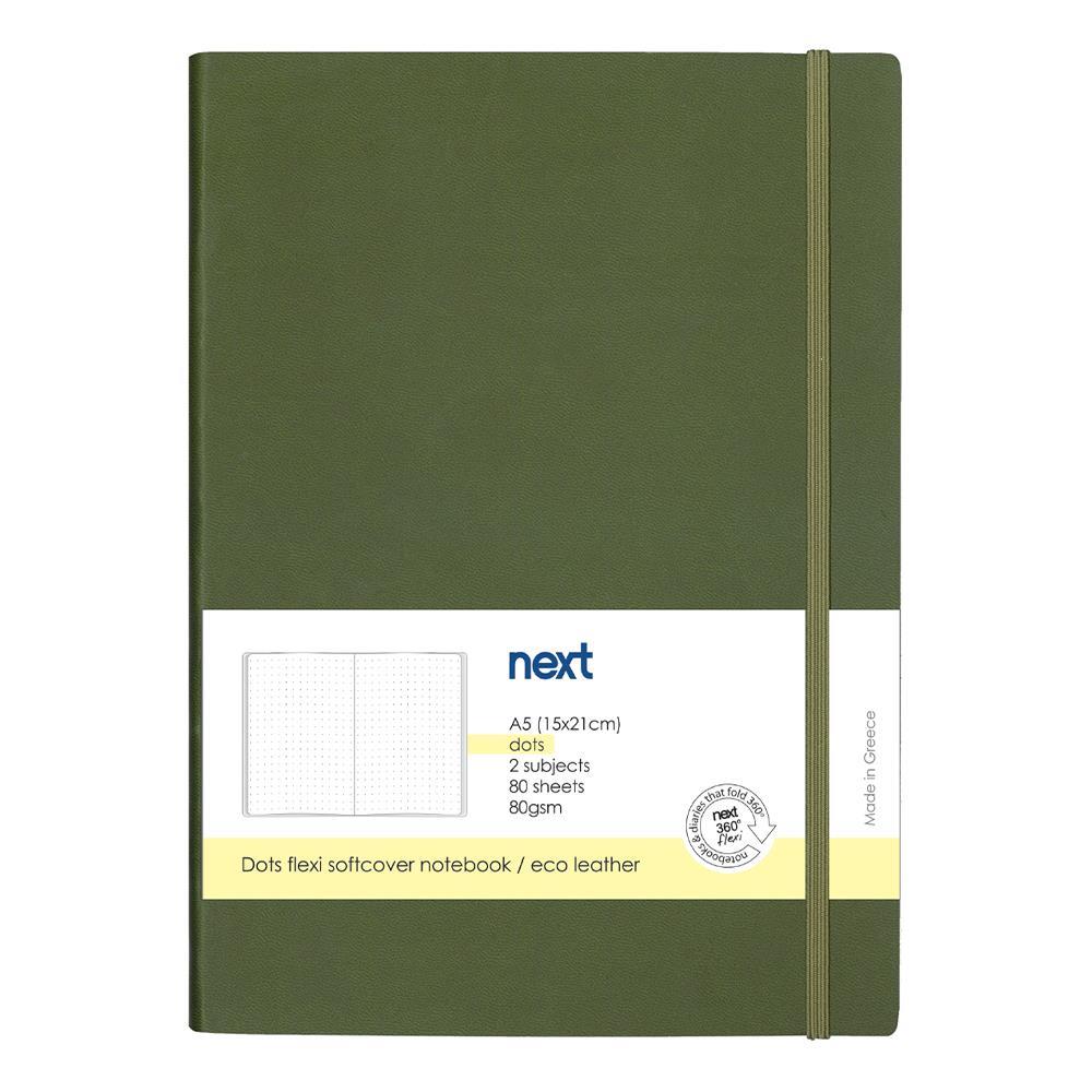 Next Premium πράσινο τετράδιο Dots flexi λάστιχο 2 θέματα 80 φύλλα 14x21εκ. Δυνατότητα εκτύπωσης