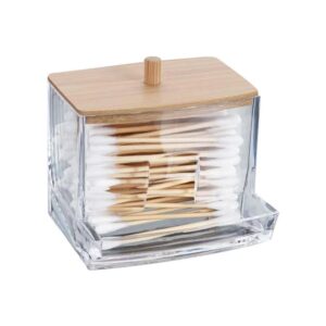 Θήκη για μπατονέτες ακρυλική διάφανη με καπάκι απο bamboo Y8,8x8,7x7,5εκ.