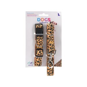 Λουράκι σκύλου με κολλάρο λεοπάρ small 20-35x2εκ.