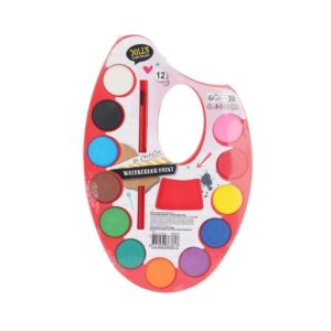 Νερομπογιές σε κόκκινη παλέτα 12 χρωμάτων με πινέλο