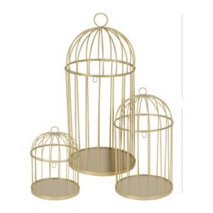 Σετ 3 διακοσμητικά κλουβιά μεταλλικά σε χρυσό χρώμα