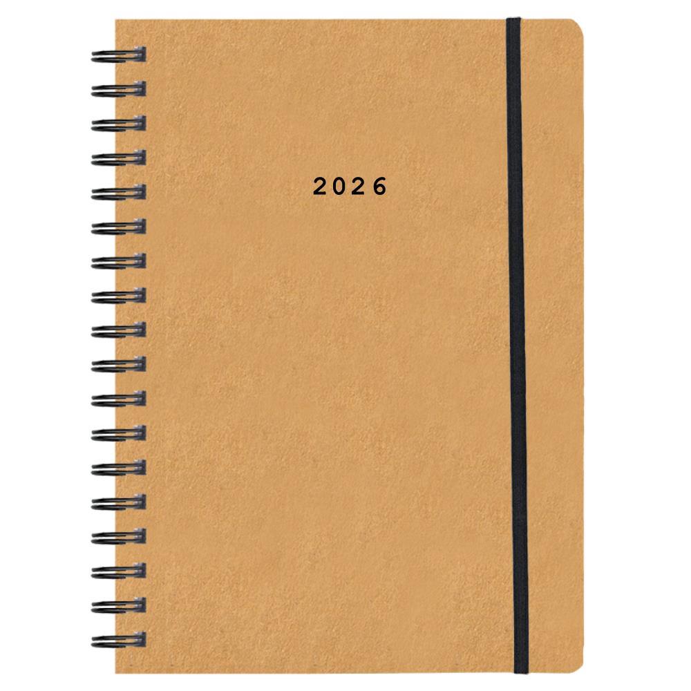 Next ημερολόγιο 2026 Natural ημερήσιο σπιράλ μουσταρδί με λάστιχο 12x17εκ. Δυνατότητα εκτύπωσης