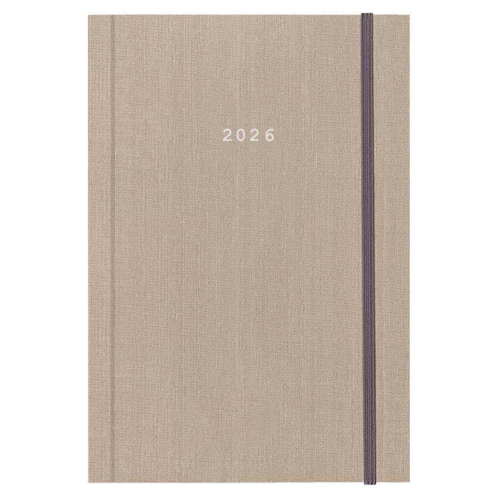 Next ημερολόγιο 2026 fabric ημερήσιο δετό μπεζ με λάστιχο 12x17εκ. Δυνατότητα εκτύπωσης
