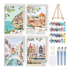 Ζωγραφική με αριθμούς σε καμβά τοπία 20x30εκ. σετ 4τμχ.