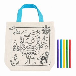 Τσάντα non wooven λευκή για ζωγραφική πειρατής με 6 μαρκαδόρους Υ21x21,5x0.3εκ.