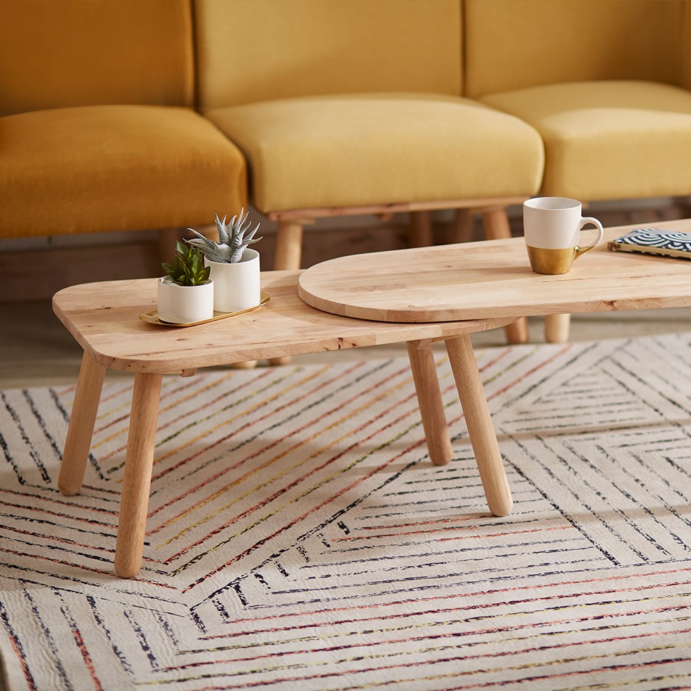 Τραπέζι σαλονιού 2 τμημάτων περιστρεφόμενα Nextdeco Natural μασίφ ξύλο Υ35,5x125/90x50εκ. - Image 3