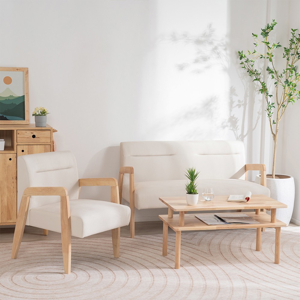 Καναπές διθέσιος Nextdeco Natural μασίφ ξύλο λευκός Υ78,5x127,6x72,5εκ. - Image 3