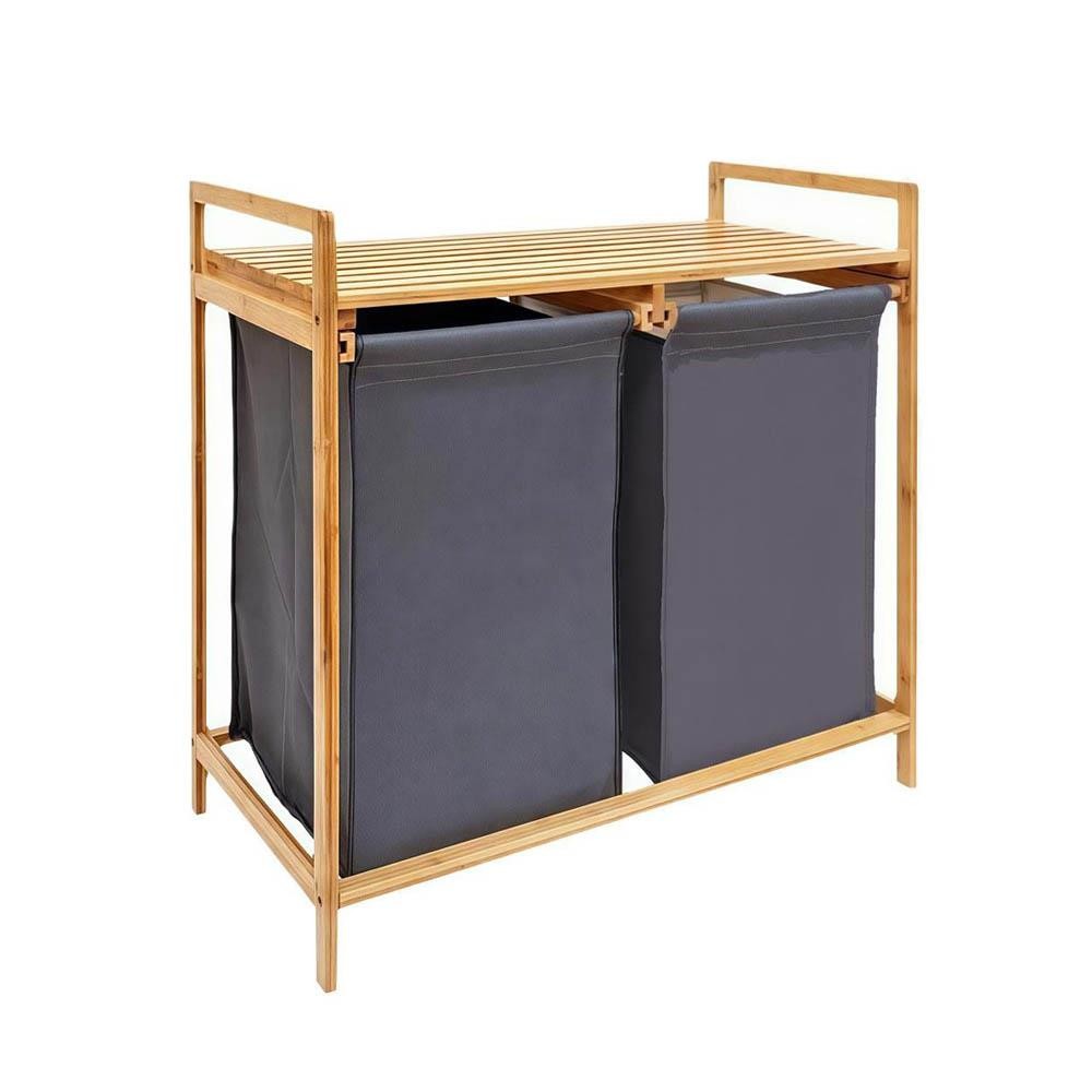 Καλάθι απλύτων διπλό Nextdeco μπαμπού Υ70x67x36.5εκ.