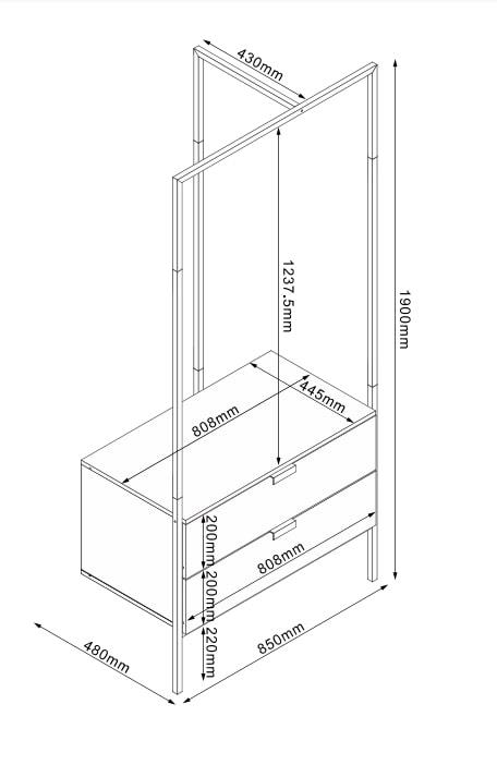 Κρεμάστρα οργάνωσης ρούχων Nextdeco με δύο συρτάρια Υ190x85x45εκ - Image 4