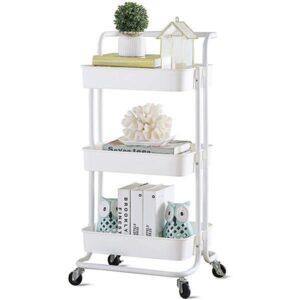 Τρόλεϊ- καλάθι, Υ87x45x37 εκ., με 3 θήκες αποθήκευσης, λευκό