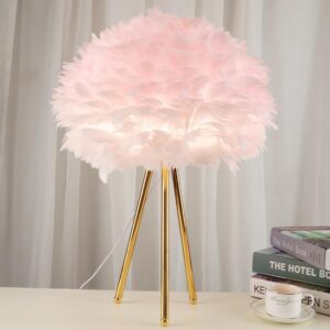 Φωτιστικό επιτραπέζιο με φτερά ροζ και μεταλλική βάση Υ47xØ30εκ.