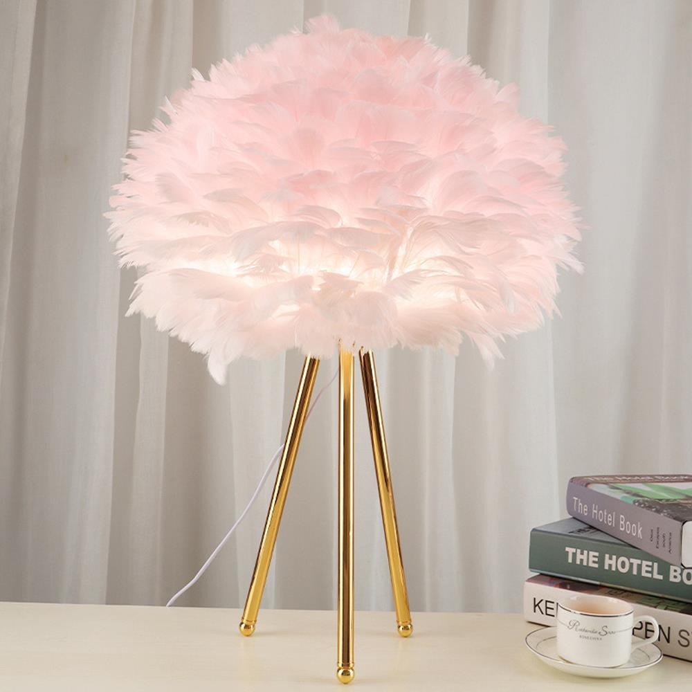 Φωτιστικό επιτραπέζιο με φτερά ροζ και μεταλλική βάση Υ47xØ30εκ.