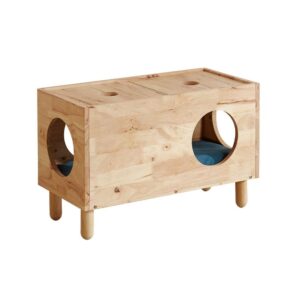 Σπιτάκι γάτας- τραπέζι βοηθητικό Nextdeco Natural μασίφ ξύλο Υ47x73x35εκ.