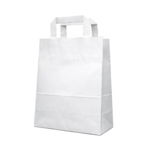 Next χάρτινη τσάντα άσπρη με πλακέ χερούλι Υ28x22x10εκ. Δυνατότητα εκτύπωσης