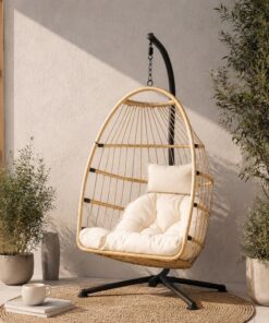 Κρεμαστή κούνια Nextdeco Wanda rattan με λευκά μαξιλάρια Υ110x85x62εκ. - Image 2