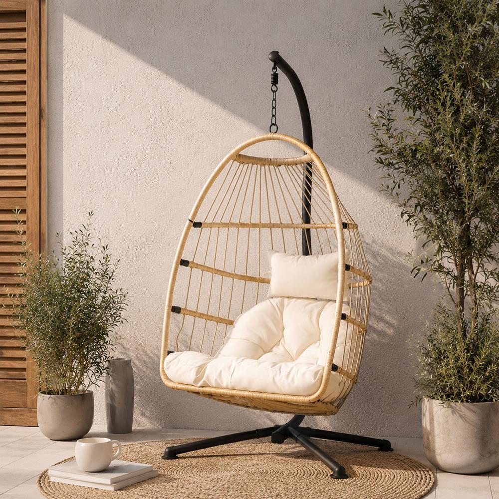 Κρεμαστή κούνια Nextdeco Wanda rattan με λευκά μαξιλάρια Υ110x85x62εκ. - Image 2
