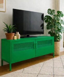 Έπιπλο τηλεόρασης μεταλλικό Nextdeco με ανοιγόμενες πόρτες πράσινο Υ60x118x40εκ. - Image 2