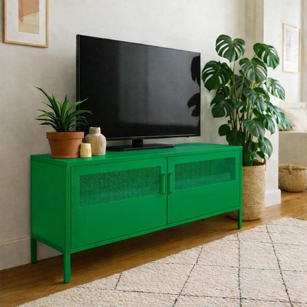 Έπιπλο τηλεόρασης μεταλλικό Nextdeco με ανοιγόμενες πόρτες πράσινο Υ60x118x40εκ. - Image 2