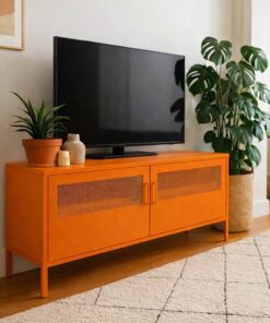 Έπιπλο τηλεόρασης μεταλλικό Nextdeco με ανοιγόμενες πόρτες πορτοκαλί Υ60x118x40εκ. - Image 2
