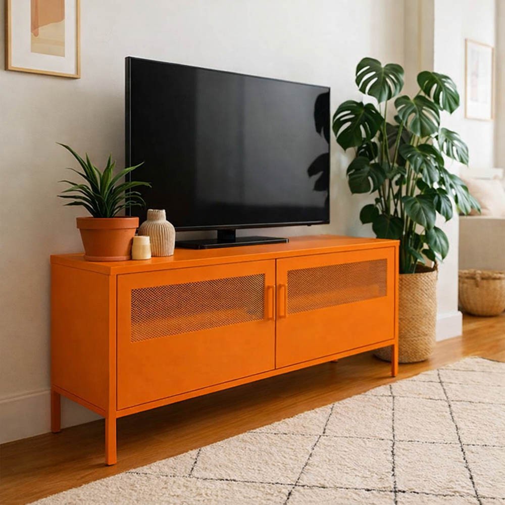 Έπιπλο τηλεόρασης μεταλλικό Nextdeco με ανοιγόμενες πόρτες πορτοκαλί Υ60x118x40εκ. - Image 2